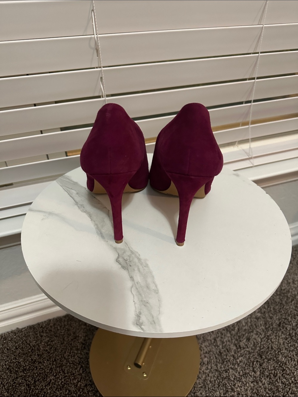 Vince Camuto Burgundy Suede Peep-Toe Stiletto Pumps - Picture 4 of 5